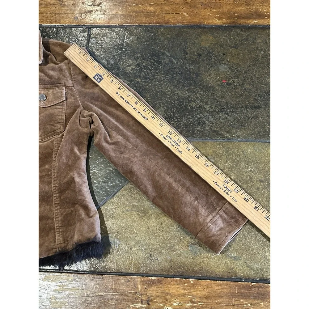 Vintage Y2K Brown‎ Corduroy Faux Fur Trim Jacket Girls Sz 12 Metal Buttons 2002
